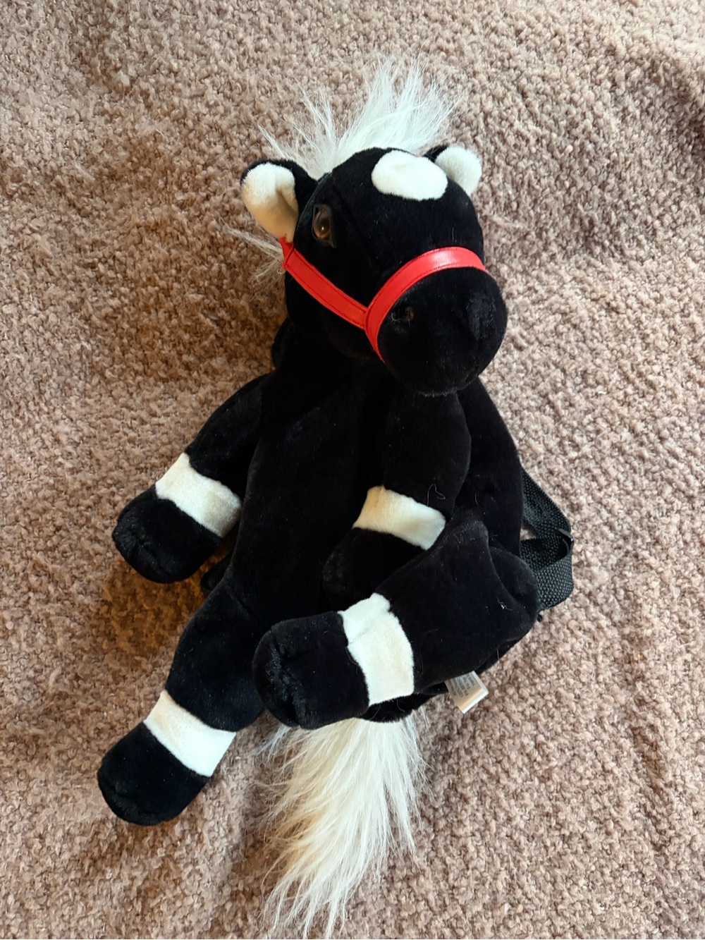 Pastimes Black Horse Backpack Plush Purse Girls Black White